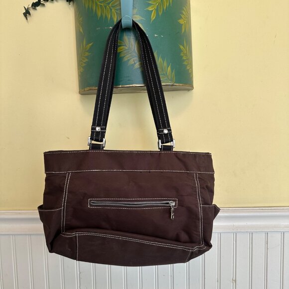 Kenneth Cole Reaction Brown Tote Bag With Contrast Stitching & Multiple Pockets - Picture 2 of 6